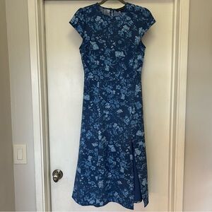 41 Hawthorn Blue Floral Midi Dress Cap Sleeve Front Slit Size Small Stitch Fix